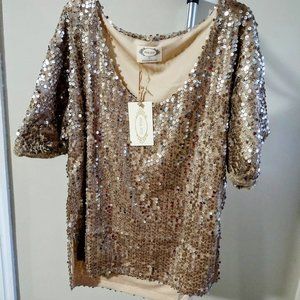 New Joyfolie Women's Parisha Sequin Top in Gold, size L